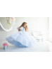 Puff Sleeves Blue Tulle Pearl Flower Girl Dress